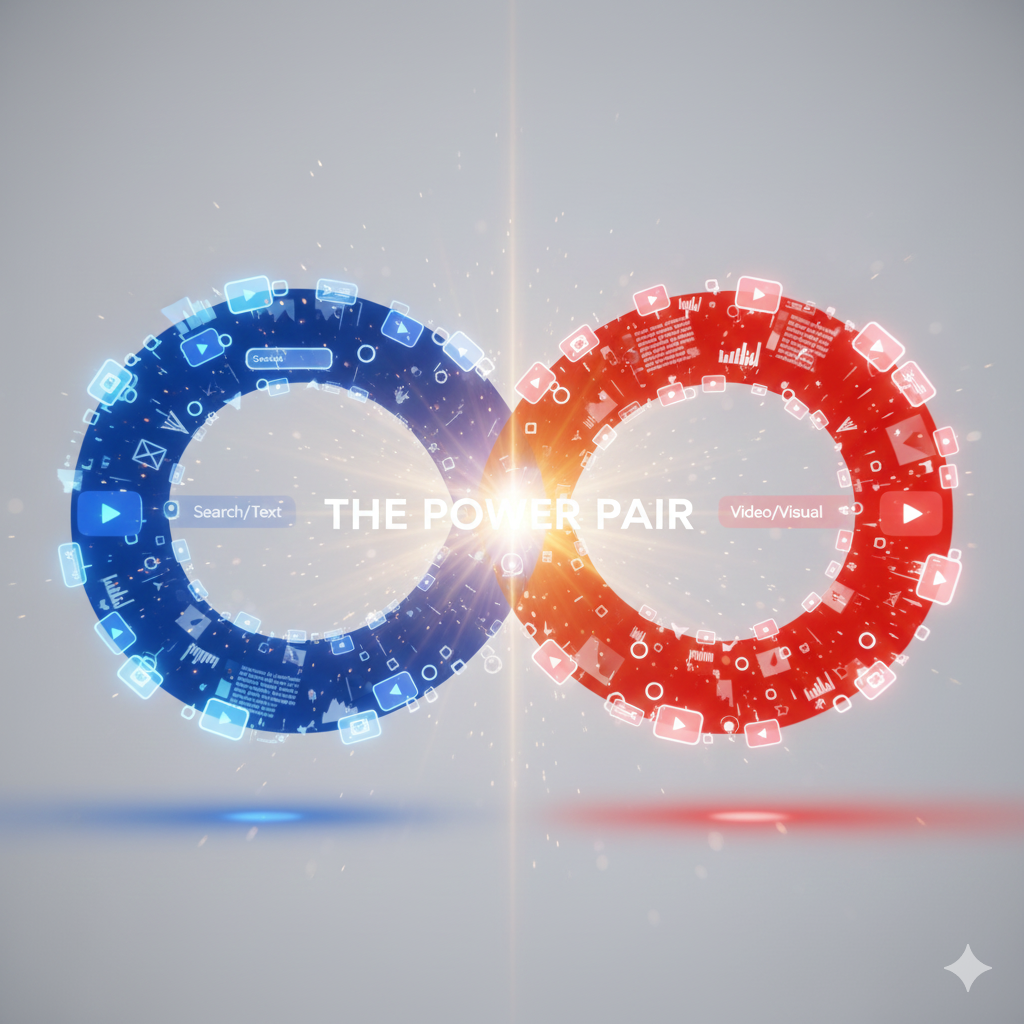 Infinity loop illustrating the continuous cycle between Google Search ads and Demand Gen video ads.