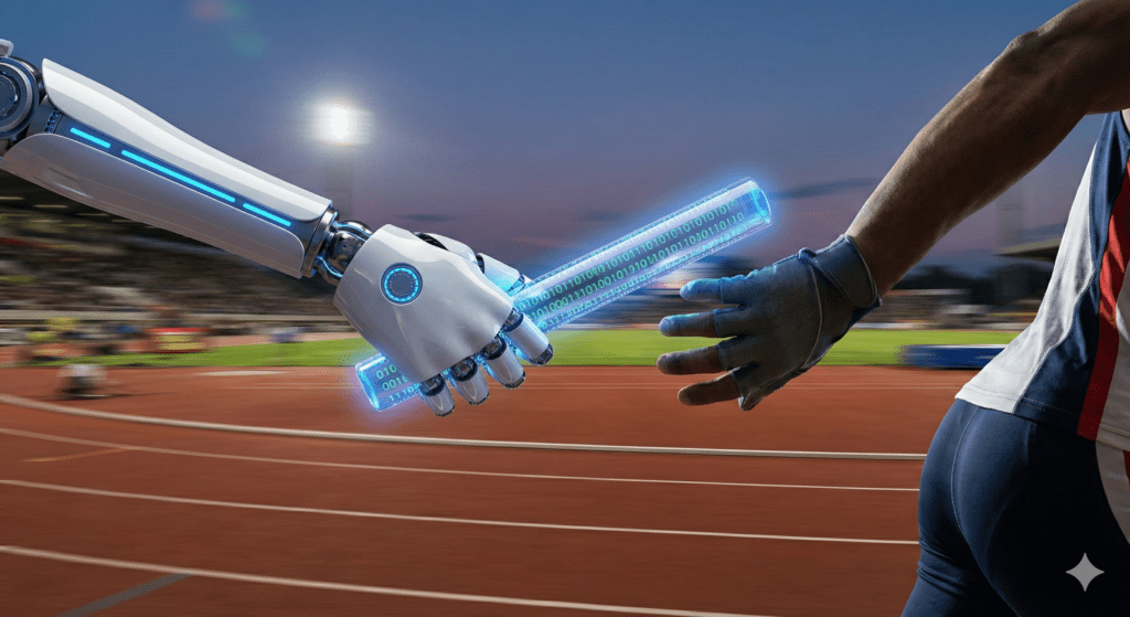 Illustration of AI passing a task to a human, representing Human-in-the-Loop automation.